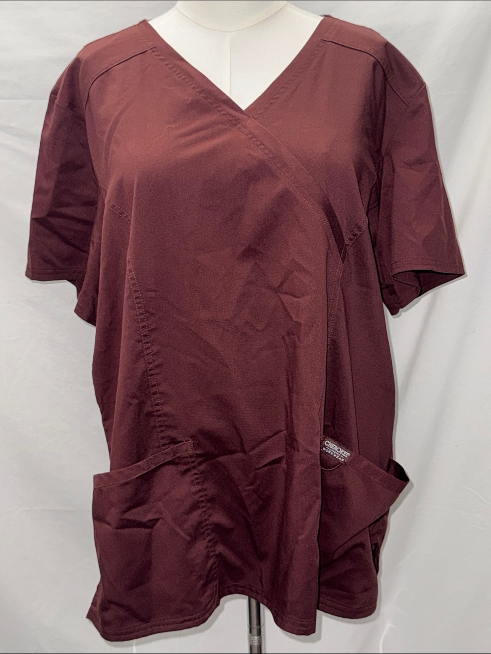 Cherokee Women’s Workwear Brown V-Neck Scrub Top with Front Pockets 2XL
